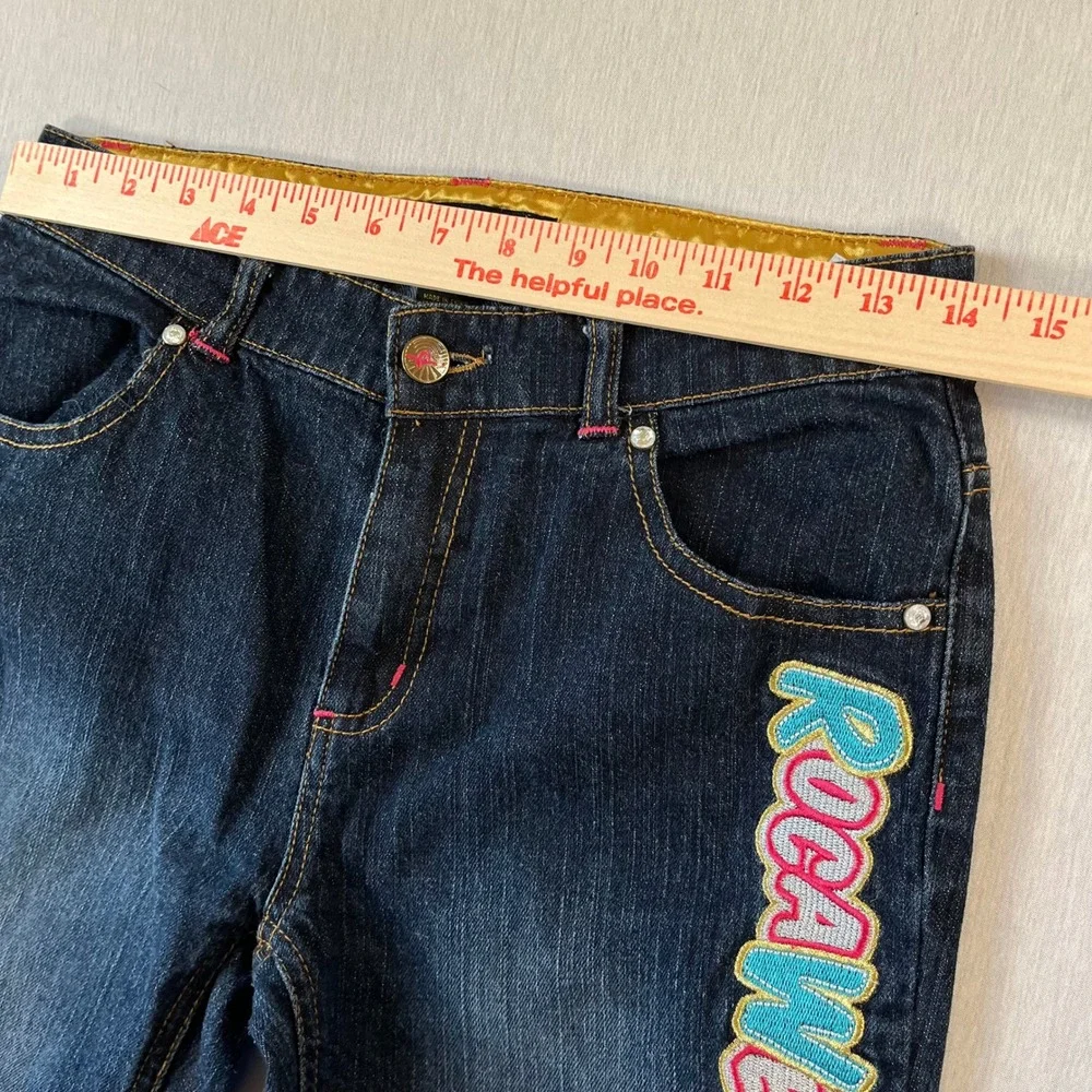 Rocawear Jeans Girls 16 (28x29.5) Dark Wash Embroidered Logo Flap Pocket Denim
